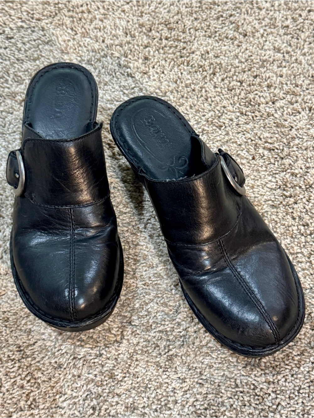 EUC Børn Black Leather Slip-on Clogs/Mules, Size 9
